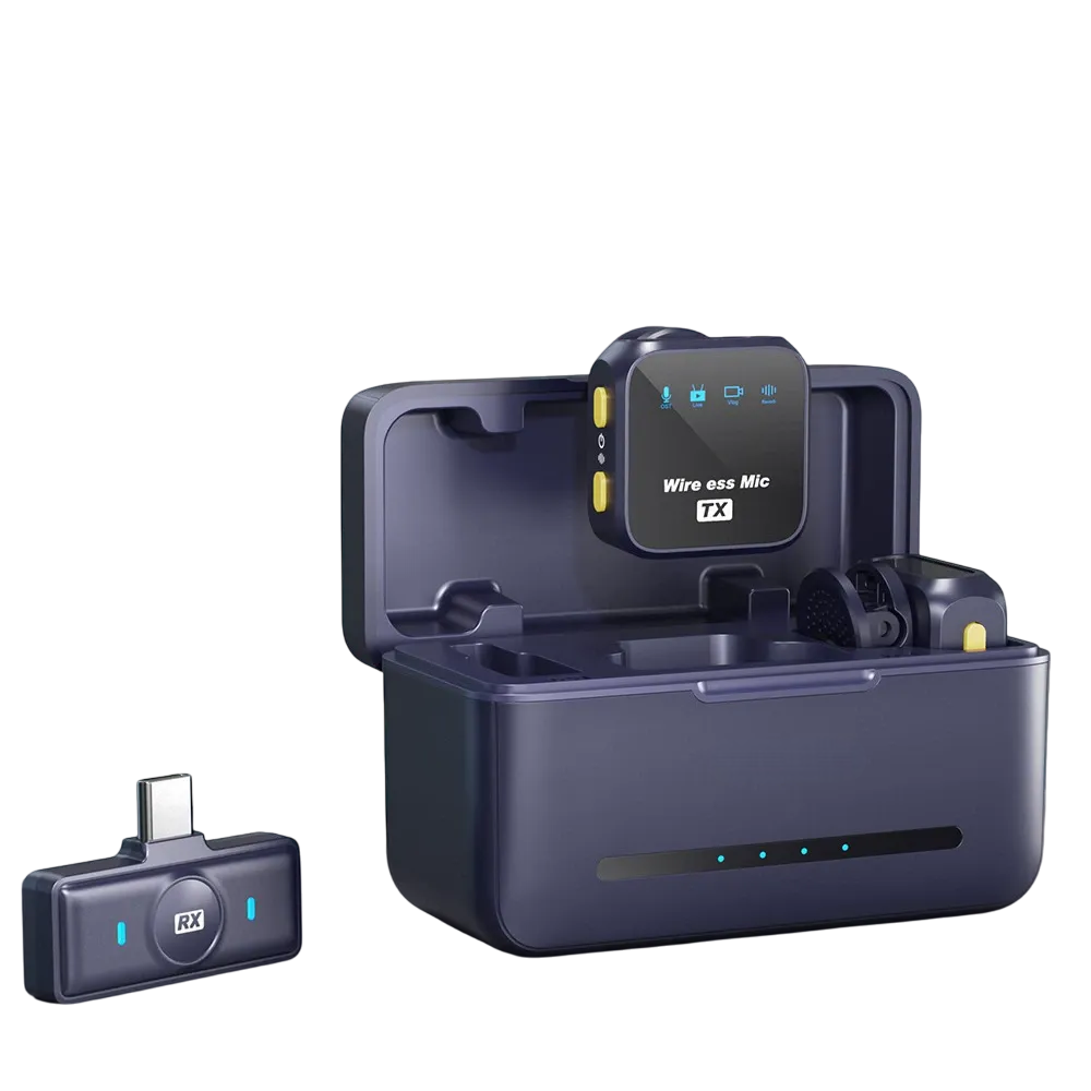 Wireless Lavalier Microphone with Charging Case – 164ft Range, 72–80H Battery