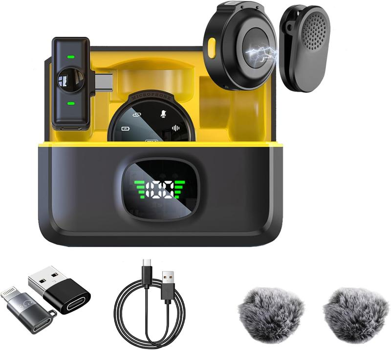 2-Pack Wireless Lavalier Microphone for iPhone 15, Android & USB-C Devices – Noise Cancellation, 42H Battery